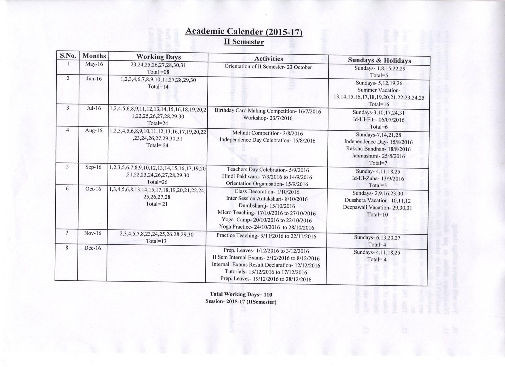 Academic Calendar Uttaranchal College of Education